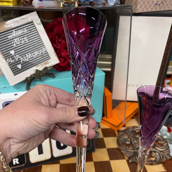 Verawang Waterford Lismore Pops Purple Toasting Flute Pair - Picture 5 of 14